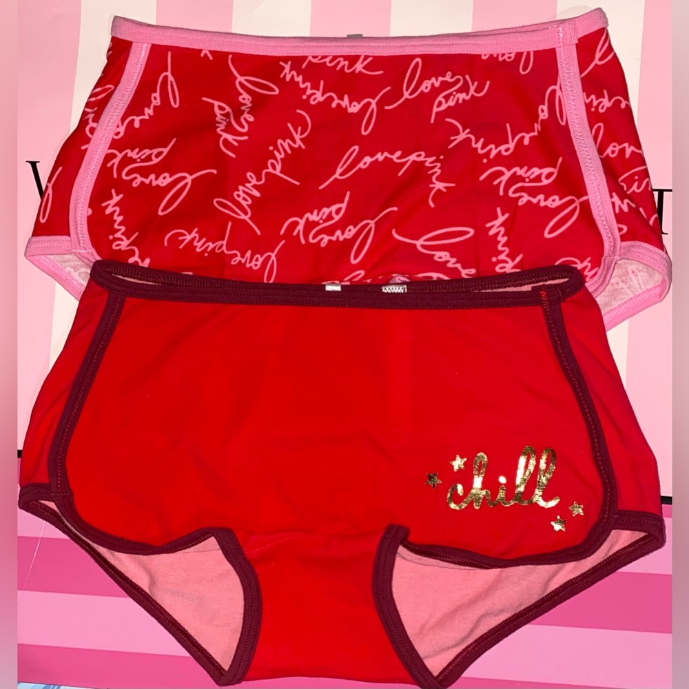 2 new PINK Victoria’s Secret boyshort panties bundle pink Panties red shortie